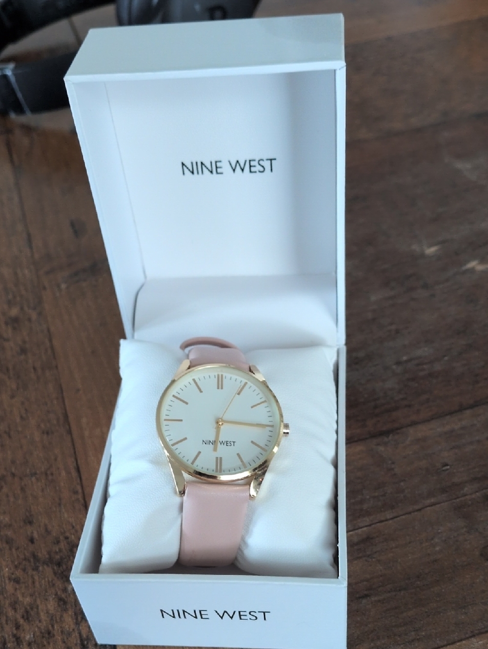 Nine West Gold-Tone Case Pink Leather Strap Watch